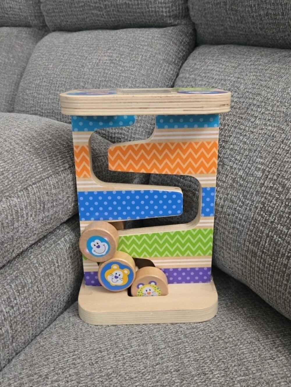 Melissa & Doug First Play Wooden Safari Zig-Zag Tower With 3 Rolling Pieces
